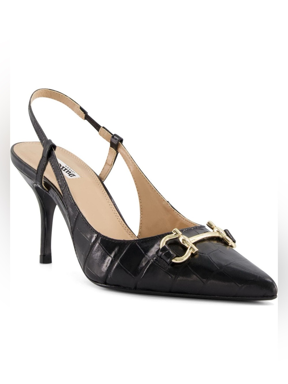New! Dune London Click Croc Embossed Pointed Toe Pump Sz 38
